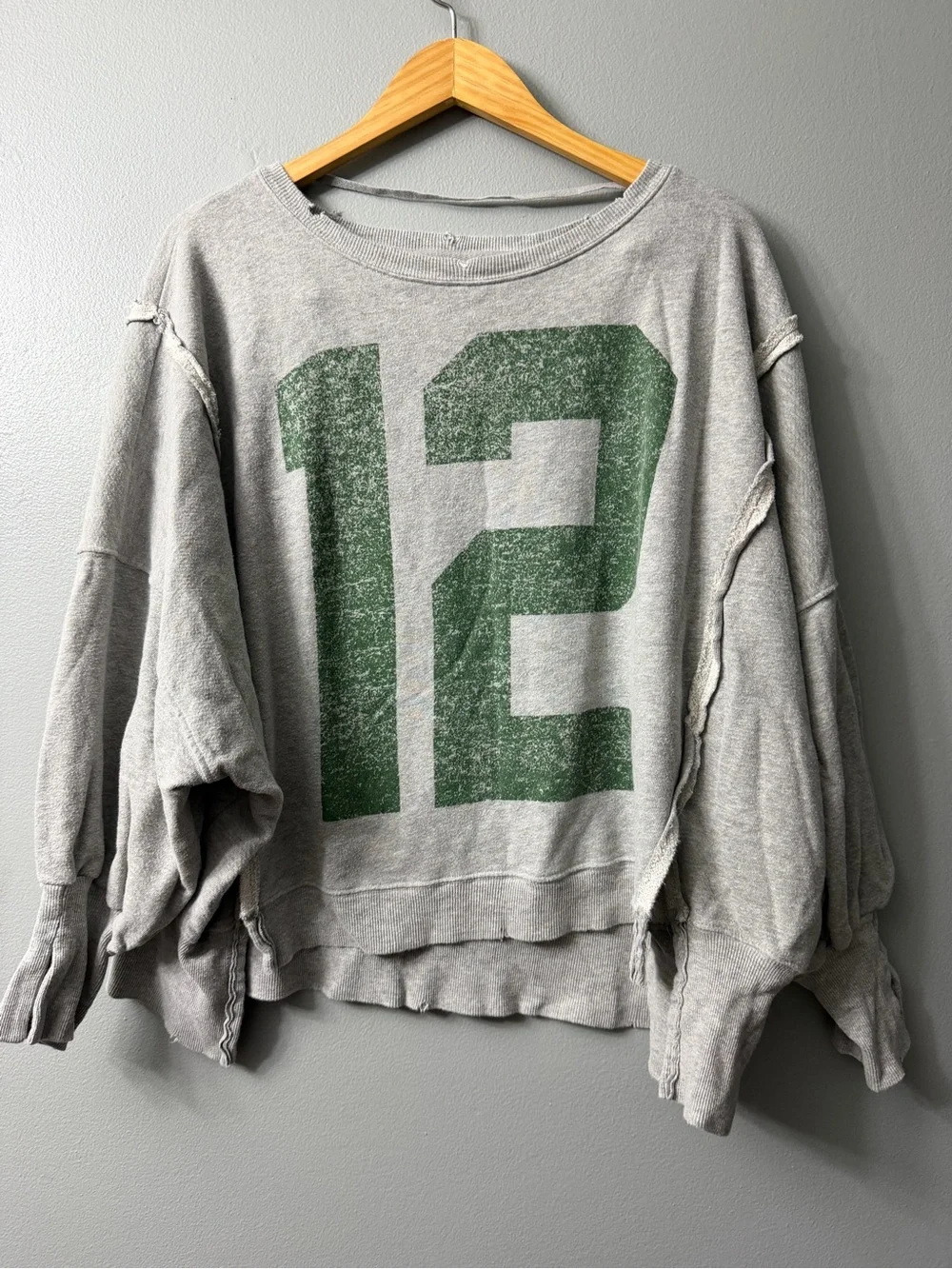 Free People graphic print oversized sweater in gray and green small